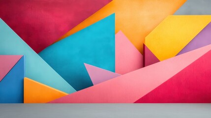 Poster - Playful Three-Dimensional Geometric Shapes in Vibrant Colors on a Textured Background