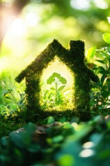 Poster - A unique dwelling made entirely of grass, featuring a lush plant growing out of the roof