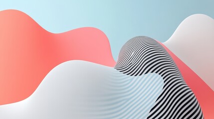 Poster - Dynamic and Vibrant Three-Dimensional Abstract Art with Waves and Patterns in Soft Pastel Colors