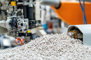 Poster - A machine making balls of white material, suitable for various uses and applications