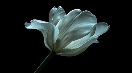 Aufkleber - Elegant white tulip flower with delicate petals illuminated against a black background showcasing its natural beauty and gracefulness.