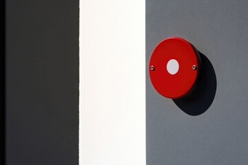 Poster - A red fire hydrant is mounted to the side of a wall, ready for use in case of emergency