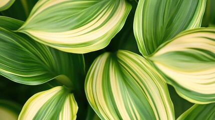 Poster - Close-up of striped green and yellow leaves for nature backgrounds and design elements
