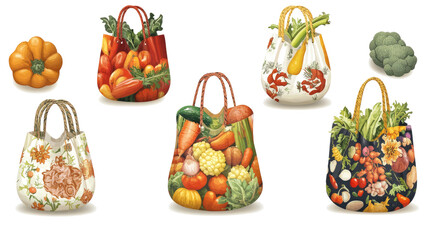 Poster - Colorful Shopping Bags Filled With Fresh Vegetables Generative AI