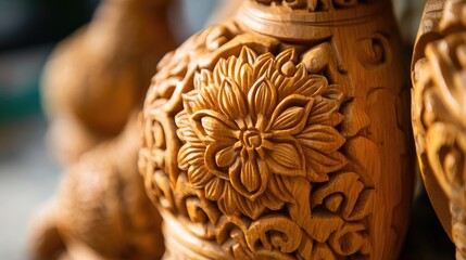 Poster - Intricately Carved Wooden Turmeric Holder Showcasing Traditional Craftsmanship and Design Elements