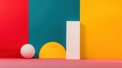 Poster - Dynamic and Vibrant Three-Dimensional Composition of Geometric Shapes on Colorful Background