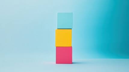 Poster - Colorful Three-Dimensional Blocks Stacked Against a Blue Background for Dynamic Visual Impact