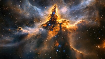 Poster - Cosmic energy and ethereal clouds illuminate the vibrant heart of a nebula filled with glowing orbs and celestial wonders