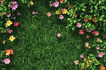 Aufkleber - a group of colorful flowers growing in a lush green field, perfect for use in designs related to nat