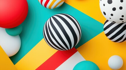 Aufkleber - playful three-dimensional spheres in vibrant colors on geometric background for creative projects