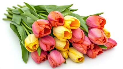 Aufkleber - Colorful Tulip Bouquet with Pink and Yellow Blooms Isolated on White Background for Spring or Floral Designs