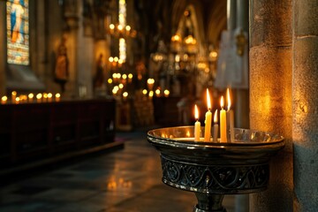 Poster - Lit candles in a peaceful church setting