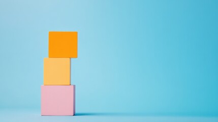 Poster - Colorful Three-Dimensional Blocks Stacked on a Bright Blue Background for Creative Design and Artistic Projects