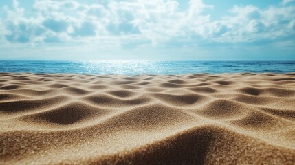 Aufkleber - Serene tropical beach scene with gentle sand dunes and tranquil ocean waves under a bright sky perfect for summer relaxation imagery