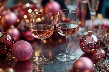 Poster - A pair of wine glasses placed side by side on a table, ready for a toast or an evening in