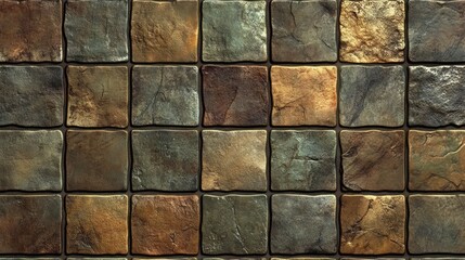 Poster - Seamless square tile wall texture in earthy tones ideal for backgrounds and interior design applications.