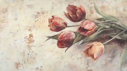 Aufkleber - vintage tulips bouquet on textured background with warm tones and subtle earthiness