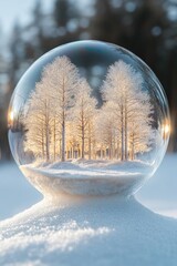 Poster - A snow globe sits atop a snowy ground, filled with tiny winter scene elements