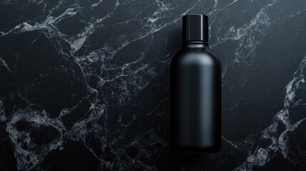 Leinwandbilder - Sleek dark bottle on black marble surface in minimalist style setting with ample space for text emphasizing elegance and sophistication