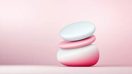Poster - Vibrant and Dynamic Photography of Three Smooth, Layered Shapes on a Soft Pink Background