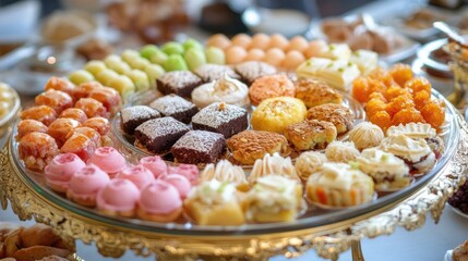 Aufkleber - Assorted Turkish Desserts Displayed on Ornate Platter with Colorful Sweets and Pastries in a Festive Setting