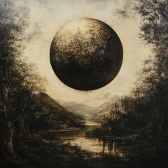 Poster - A beautiful black and white painting of a large moon, perfect for decorative purposes or as a symbol in editorial content