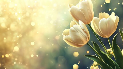 Aufkleber - Delicate white tulips with a dreamy bokeh background creating a serene floral ambiance for springtime or nature-themed projects