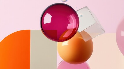 Poster - Playful and Vibrant Three-Dimensional Composition with Colorful Geometric Shapes and Transparent Elements