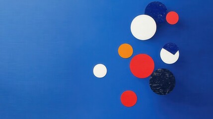 Poster - Colorful Three-Dimensional Shapes on Blue Background Featuring Dynamic Composition and Vibrant Design Elements