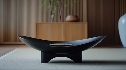 Poster - Elegant black bowl showcasing tuna sashimi, smoked soy, edamame, and wattle seed cracker in a minimalist dining setting.