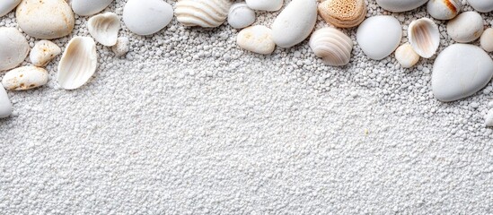 Fototapete - White pebbles and gravel background ideal for text placement showcasing natural textures and neutral tones in a tranquil setting