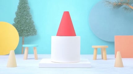 Poster - Vibrant Three-Dimensional Geometric Composition with Colorful Shapes on a Clean Background