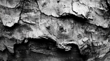 Leinwandbilder - Detailed close-up of rough bark texture on an old tree trunk highlighting natural patterns and depth in black and white photography