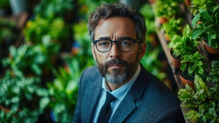 Aufkleber - A man wears glasses, a beard, and a suit and tie
