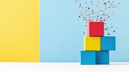 Poster - Colorful Three Dimensional Blocks Stacked Against Vibrant Background with Sparkling Elements Falling Down
