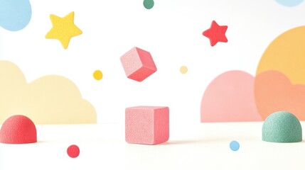 Poster - Playful Three-Dimensional Geometric Shapes Against a Colorful Background for Creative Design