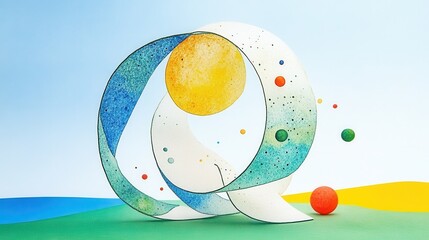 Poster - Dynamic and Vibrant Three-Dimensional Art Piece with Abstract Shapes and Colorful Elements Against a Soft Background