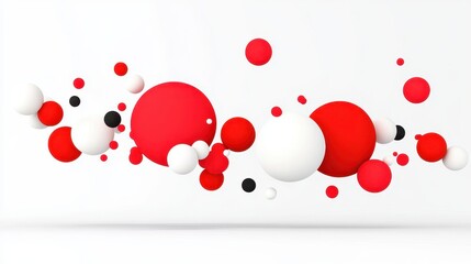 Poster - Vibrant Three-Dimensional Orbs and Cubes in a Dynamic Arrangement with Red and White Colors