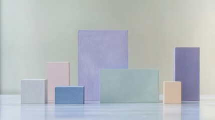 Poster - Vibrant Three-Dimensional Geometric Shapes in Soft Pastel Colors against a Minimalist Background