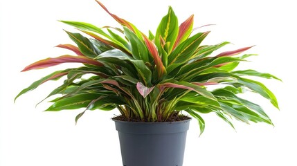 Poster - Tropical foliage plant in a modern pot isolated on white background showcasing vibrant leaves and lush greenery
