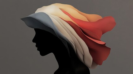 Poster - Vibrant and Dynamic Three-Dimensional Representation of a Silhouette with Flowing Layers and Soft Colors