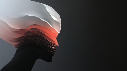 Poster - Dynamic and Vibrant Three-Dimensional Abstract Representation of a Face with Flowing Layers and Smooth Gradients