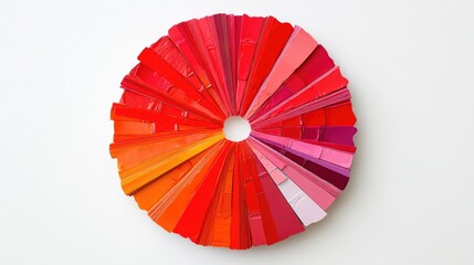 Aufkleber - Vibrant top view of a circular red color wheel featuring smooth red hues and assorted color chips arranged symmetrically on a clean white background