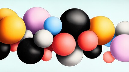 Poster - Playful Three-Dimensional Spheres in Vibrant Colors Against a Soft Background