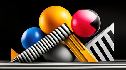 Poster - Vibrant Three-Dimensional Colorful Shapes in Dynamic Arrangement with Bold Geometry and Striking Contrast