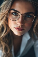 Poster - A close-up view of a woman with glasses on her face