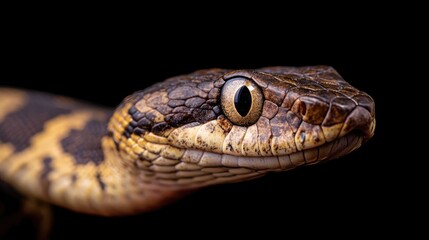 Aufkleber - Tropidoelamus Snake Close-Up Capturing Unique Patterns and Textures in an Intriguing Black Background Setting