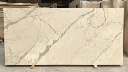 Aufkleber - Elegant creme ivory marble slab with delicate veining ideal for modern interior design applications and versatile architectural projects.