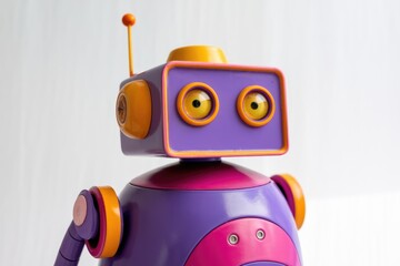 Poster - A cute, purple robot with orange accents and large, expressive eyes.