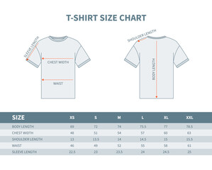 Poster - An Man T-shirt Size Guide Chart. Vector illustration of Silhouette Front and Back View Measurement Concept